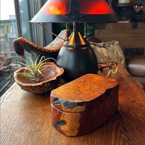 Redwood burl hinged jewelry box. Beautiful hand made box for your treasures